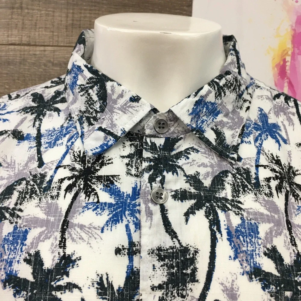 Carbon2Cobalt Palm Tree Print Button Up Short Sleeve‎ Shirt XXL Cotton